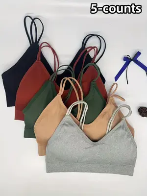 Women's Solid Color Wireless Bra, Backless Double Straps Lingerie Top for Daily Wear, Soft Comfy Seamless Underwear for All S...