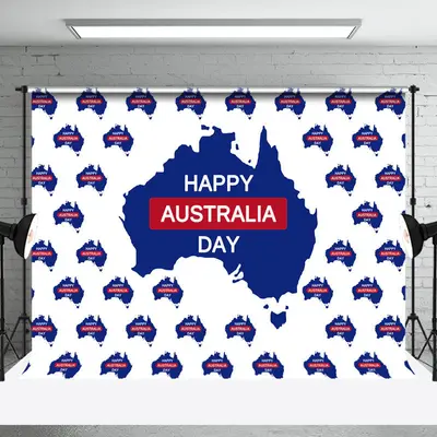 White Blue Map Tiles Happy Australia Day Backdrop - Aperturee