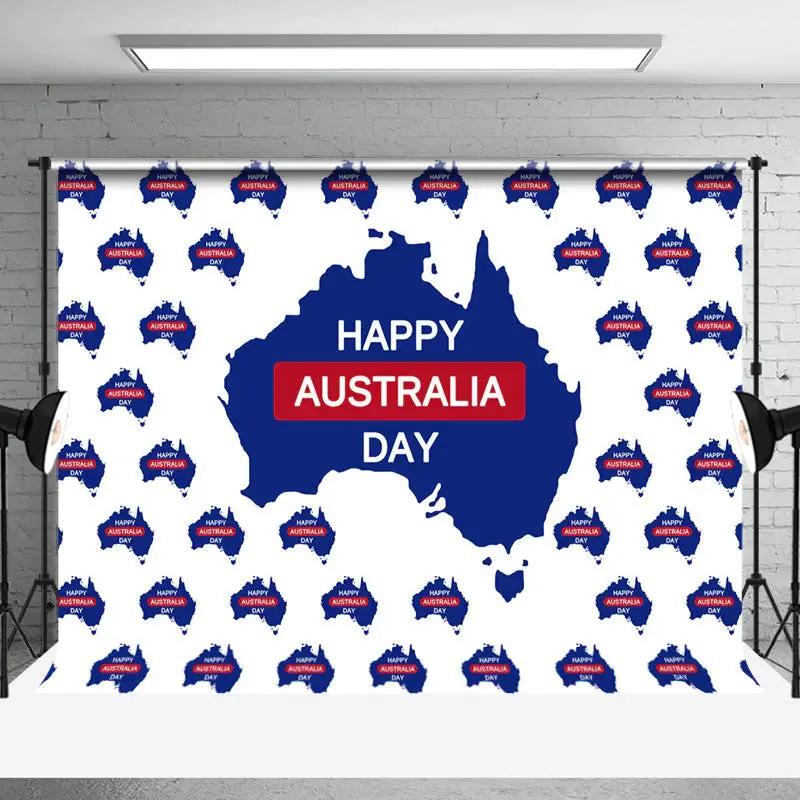 White Blue Map Tiles Happy Australia Day Backdrop - Aperturee