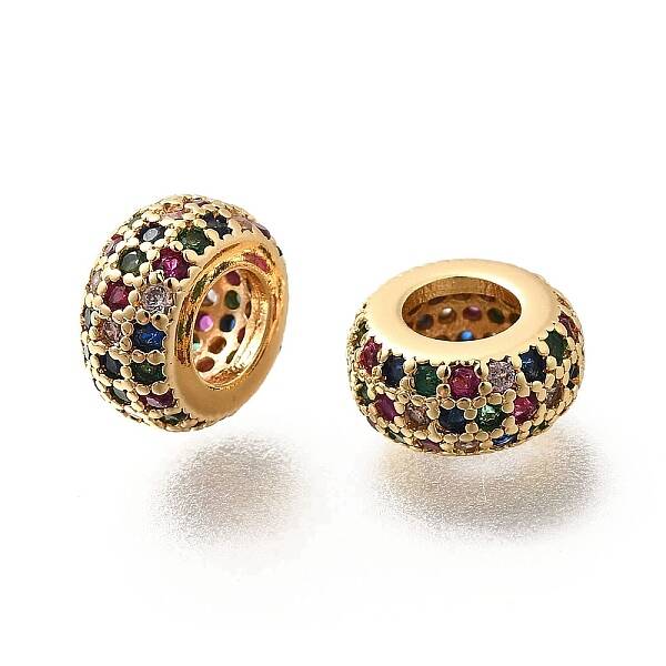 Brass Micro Pave Cubic Zirconia European Beads