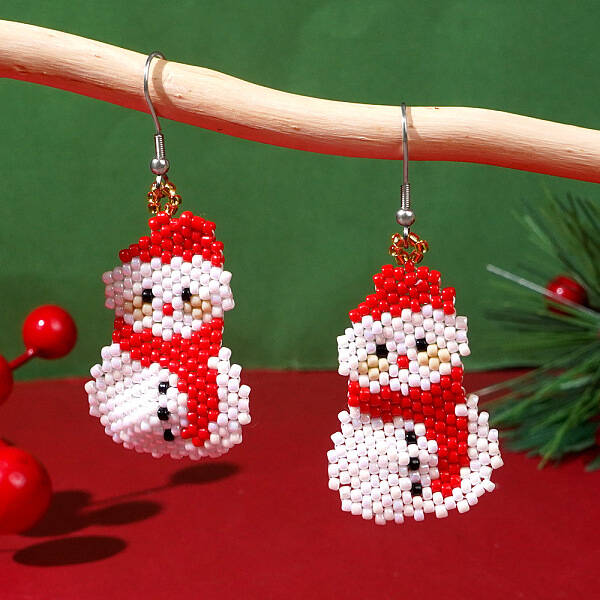Fashionable Christmas Snowman Glass Dangle Earrings