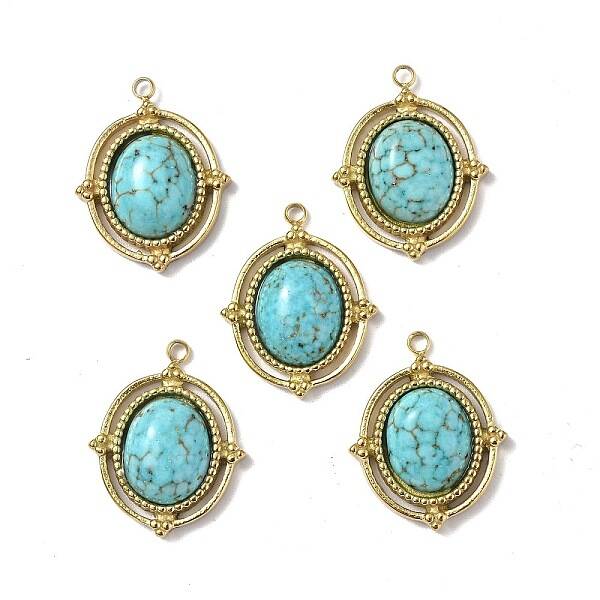 PVD Vacuum Plating 201 Stainless Steel Natural Turquoise Pendants