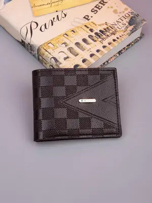 Men's Trendy Checkerboard Design PU Short Wallet As Gift Sets for Boyfriend, Summer Letter Label Decorated Business Wallet, ...