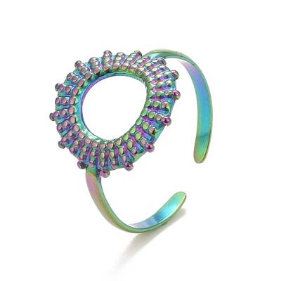 Ion Plating(IP) Rainbow Color 304 Stainless Steel Donut Open Cuff Ring for Women