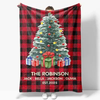 Aperturee Red Plaid Christmas Gift Custom Name Blanket For Kids - Aperturee