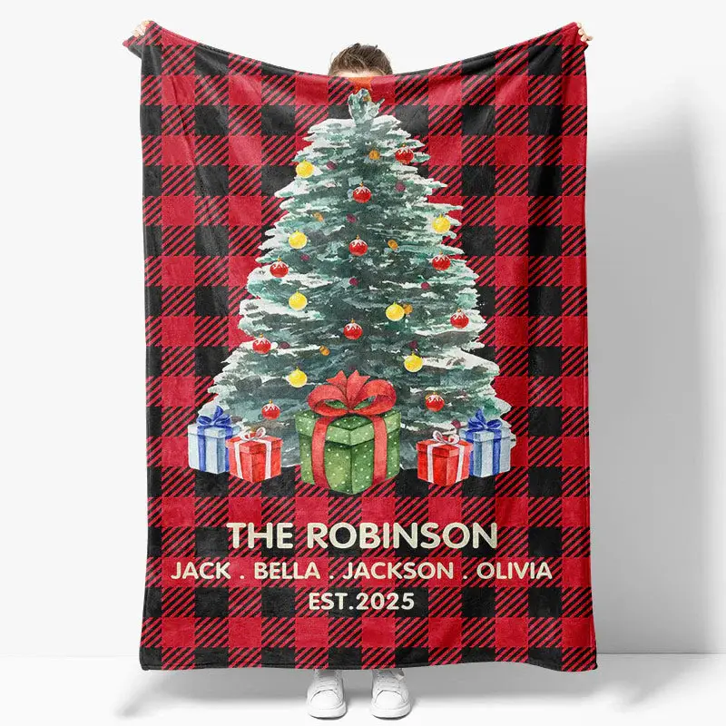 Aperturee Red Plaid Christmas Gift Custom Name Blanket For Kids - Aperturee