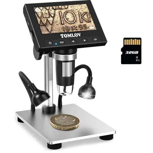TOMLOV DM4S 1000X Error Coin Microscope with 4.3 LCD Screen, USB Digital Microscope with LED Fill Lights, Metal Stand, PC V...