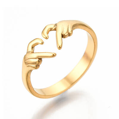 Ion Plating(IP) 304 Stainless Steel Hand Heart Cuff Rings