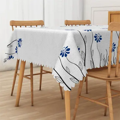 Marginal Dark Blue Floret Leaf Rectangle Tablecloth - Aperturee