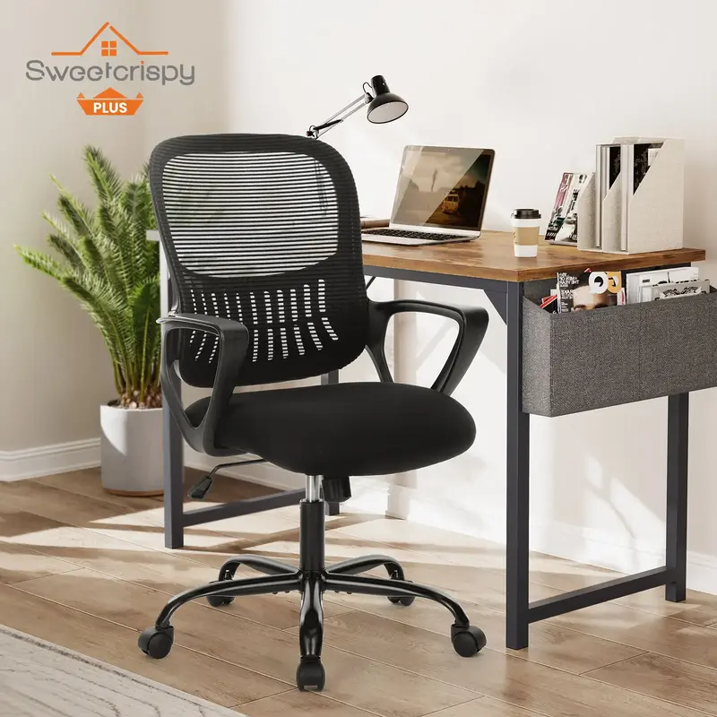 Home Office Chair, Mid Back Computer Ergonomic Mesh Desk with Larger Seat, Executive Height Adjustable Swivel Task with Lumba...