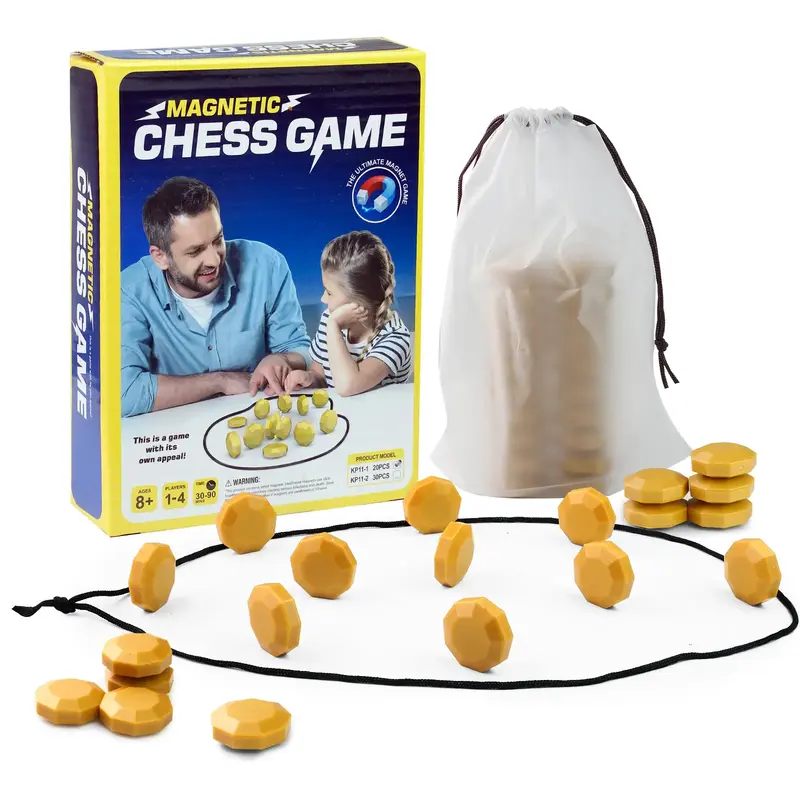 Magnetic Chess Game - 20 Golden Color Pieces, Compact Storage Bag, Perfect for Family Time & Travel, Ready to Play - Tablegam...