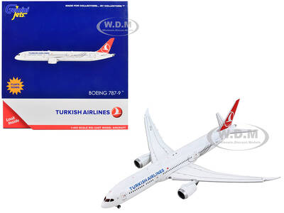Boeing 787-9 Commercial Aircraft with Flaps Down Turkish Airlines White with Red Tail 1/400 Diecast Model Airplane by GeminiJ...