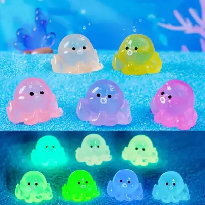 Random Color Glow in Dark Octopus Design Resin Toy, Miniature Octopus Luminous Micro Landscape Octopus Figures for DIY Kit, M...