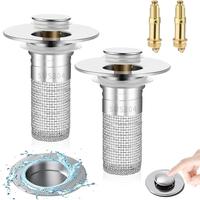 Stainless Steel Bathroom Sink Stopper, 1/2 Counts Anti-odor Basin Bouncing Core, Pop Up Bathroom Sink Plug, Sink Drain Stoppe...