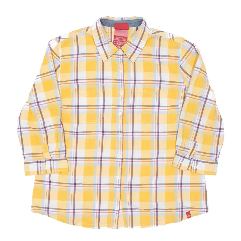 DICKIES Shirt Yellow Striped 3/4 Sleeve Womens XL