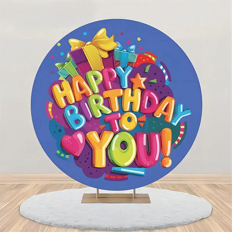 Colors Letter Gift Blue Round Birthday Backdrop - Aperturee