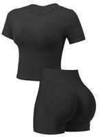 Women's Solid Short Sleeve Tee & Shorts Sports Set, Sporty Breathable Comfy Two-piece Set for Yoga Gym Workout Running, Ladie...