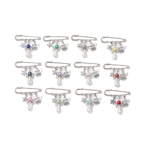 12Pcs 12 Colors Angel Alloy & Acrylic Kilt Pins