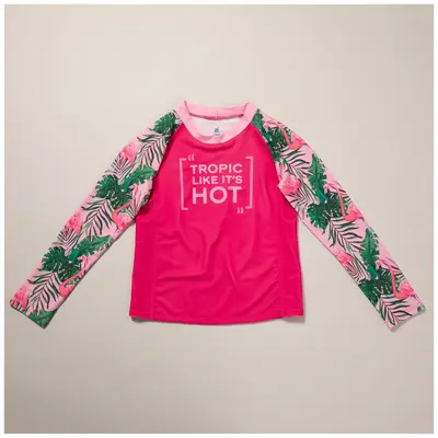 Kids Long Sleeve Rashguard Swim Shirt - Girls / Beauty and The Beach - S