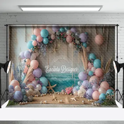 Floral Pearl Balloons Coastal Cake Smash Backdrop