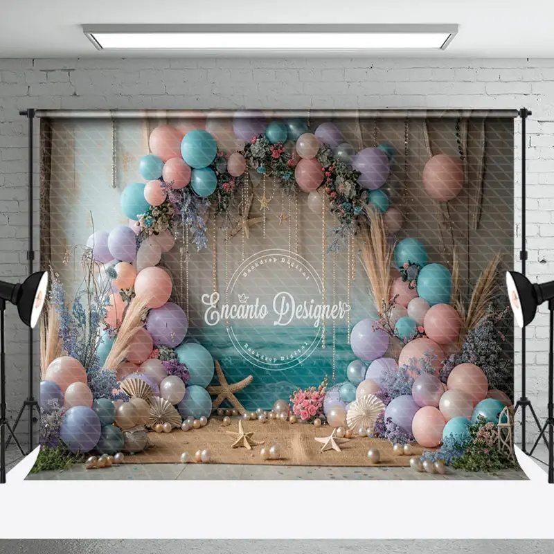 Floral Pearl Balloons Coastal Cake Smash Backdrop