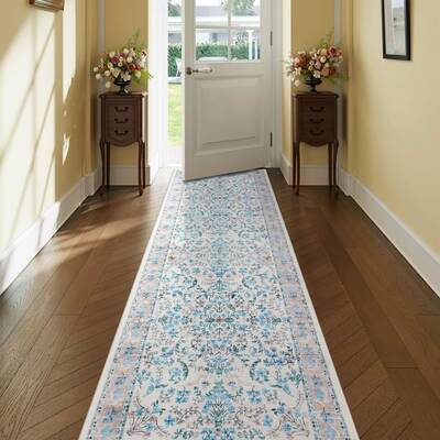Garvee Vintage Floral Washable Rug with Non Slip TPR Backing, Soft Low Pile Polyester Fiber, Non Shedding, Foldable Accent Ma...