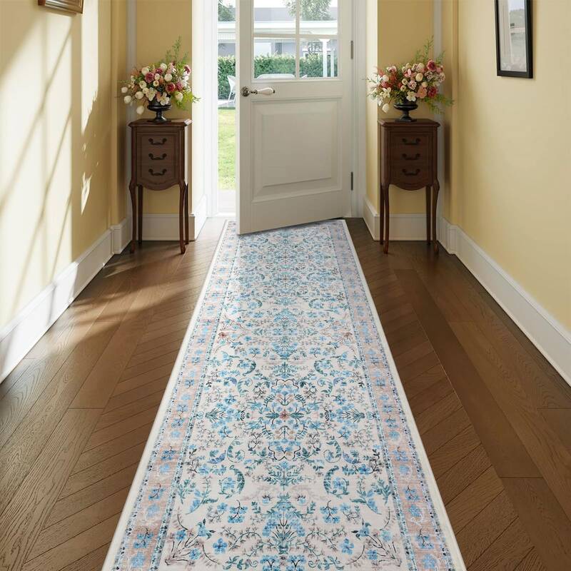 Garvee Vintage Floral Washable Rug with Non Slip TPR Backing, Soft Low Pile Polyester Fiber, Non Shedding, Foldable Accent Ma...
