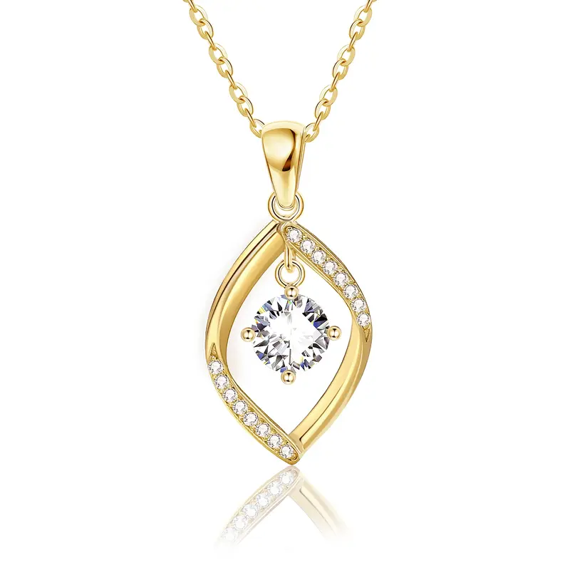 14K Gold Moissanite Oval Shaped Pendant Necklace