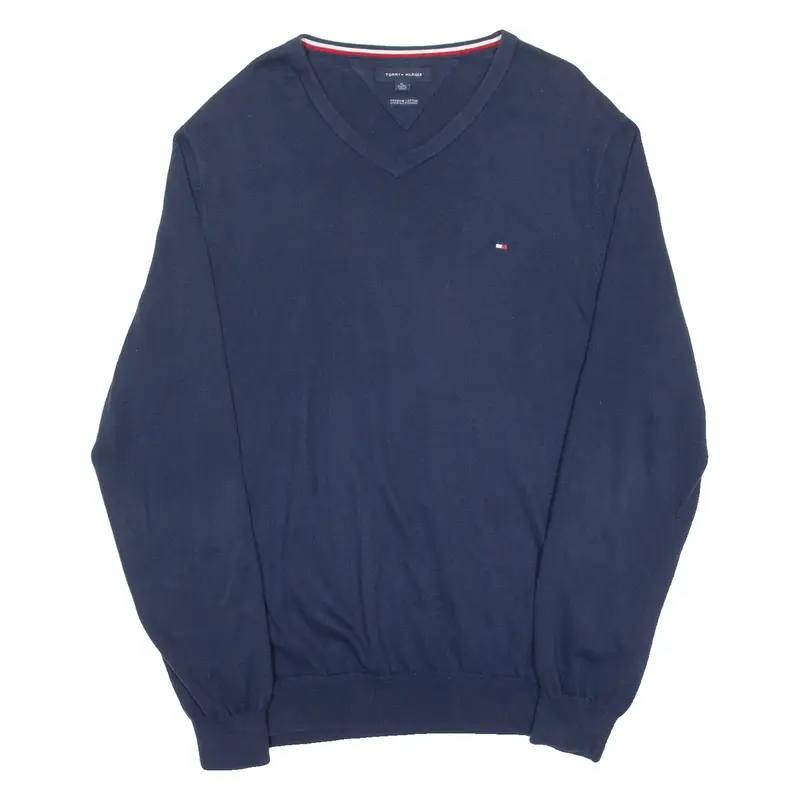 TOMMY HILFIGER Mens Sweatshirt Blue V-Neck XL