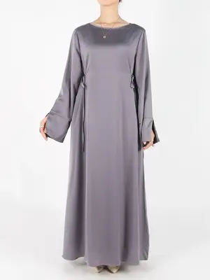 Women's Plain Knot Side Long Sleeve Satin Dress, Elegant Long Dress for Party Holiday Wedding Guest, Ladies Clothes for All S...