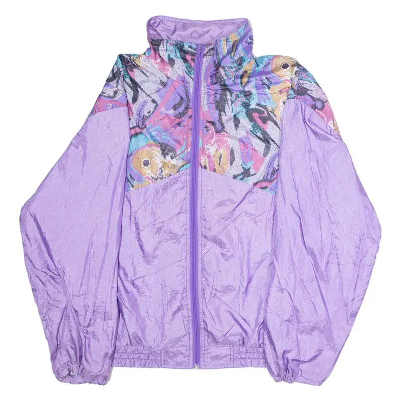 Mens Shell Jacket Purple Satin 90s Crazy Pattern M