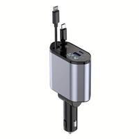 4-in-1 Retractable Car Charger with Multi-Fast Charging Protocols  Cable for iPhone Samsung Galaxy & Google Devices 80cm Cord...