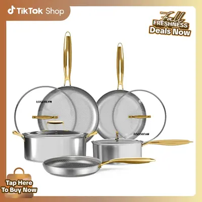 FOGDREAM Pots and Pans Set Hybrid Stainless Steel Stainless Steel Cookware Set of 6 soup pot milk pot Frying Pans for Kitche...