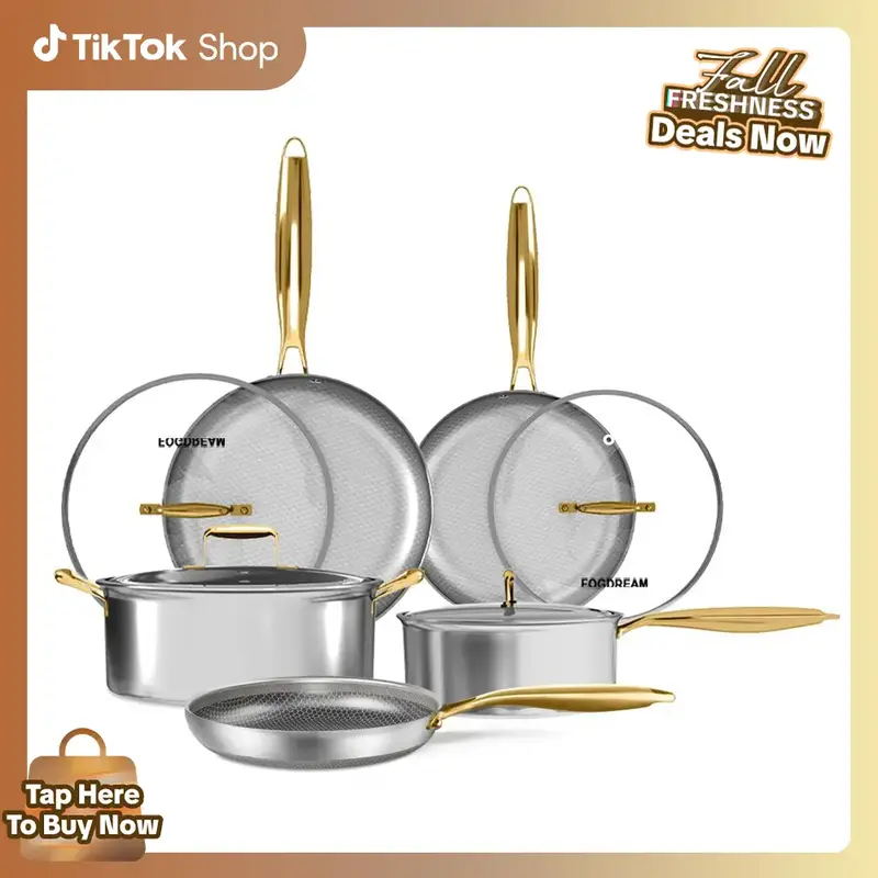 FOGDREAM Pots and Pans Set Hybrid Stainless Steel Stainless Steel Cookware Set of 6  soup pot milk pot Frying Pans for Kitche...