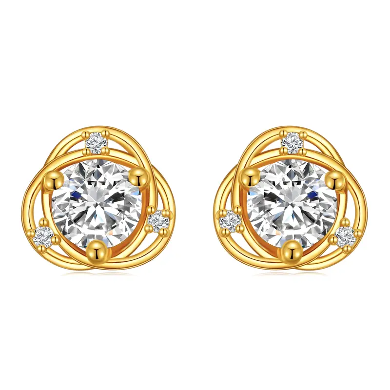 14K Gold Circular Shaped Cubic Zirconia Round Stud Earrings