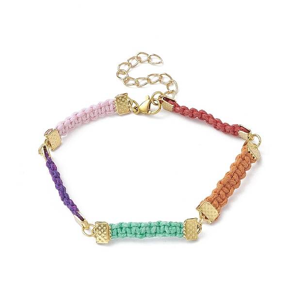 Braided Waxed Polyester Rectangle Link Chain Bracelets