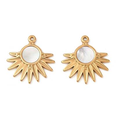 304 Stainless Steel Natural White Shell Pendants