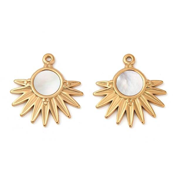 304 Stainless Steel Natural White Shell Pendants