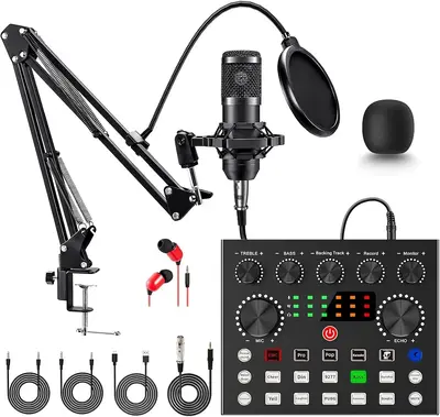 Podcast Equipment Bundle, BM800 Podcast Microphone Bundle with V8s Voice Changer, Condenser Microphone Recording Studio Packa...