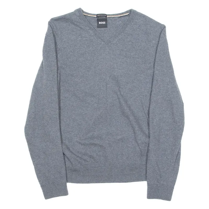 BOSS Boys Jumper Grey V-Neck Tight Knit M