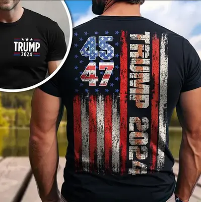 Trum 2024 Flag America Unisex T-Shirt, Team Trum, Take America Back - Classic Cotton Short Sleeve Top for Men - Man Menswear ...