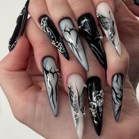 Butterfly Pattern Fake Nails with Nail File & Jelly Sticker, 24pcs Long Almond False Nails for Women & Girls DIY Nail Art, Ef...