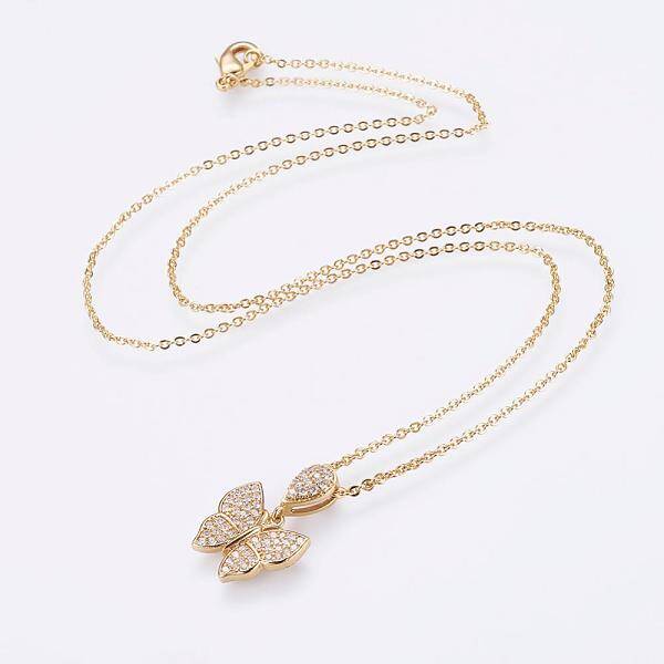 Brass Micro Pave Cubic Zirconia Pendant Necklaces