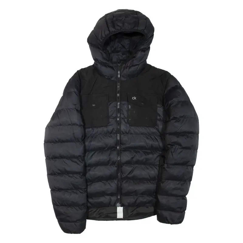 CALVIN KLEIN Mens Puffer Jacket Black Nylon Hooded M