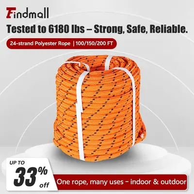findmall Outdoor 1/2Inch 24 Braided Polyester Rope Tree Work Rope Rigging Rope for Outdoor Swing Camping In Multicolor 100/ 1...