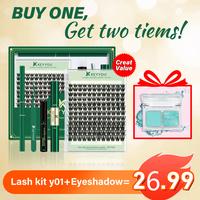 KEYYOU DIY Lash Clusters Kit Y01 Y02 40D Waterproof Long-Lasting Lash Extension Kit Easy to Use for Beginners Free Gift 3D Ef...