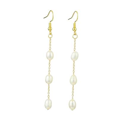 Natural Cultured Freshwater Pearl Beads & Brass Dangle Earrings for Women