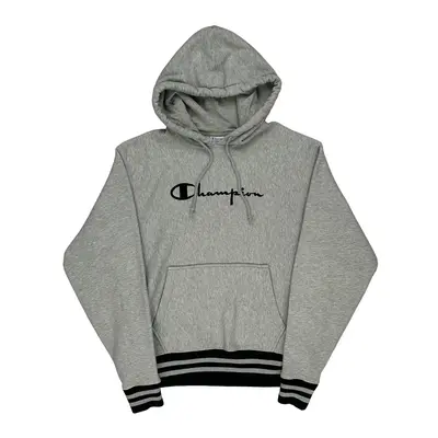 Reverse Weave Champion Spellout Hoodie - Medium Grey Cotton Blend | Size: medium