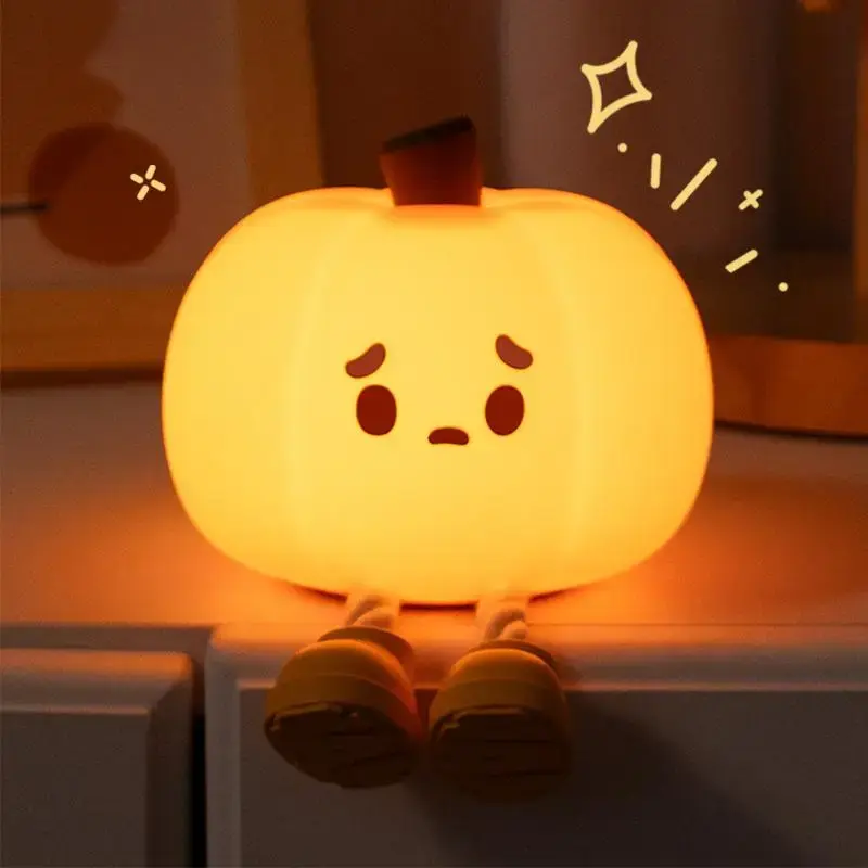 Pumpkin Shaped Night Light, Pumpkin Silicone Patting Small Night, Cute Pumpkin LED Night Light, Charging Decorative Bedside ...