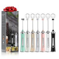 Rechargeable Handheld Milk Frother, 1 Count Electric Foam Maker, Portable Coffee Frother Wand with 2 Heads, Stainless Steel E...